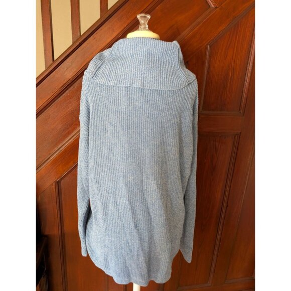 Talbots Womens Blue Ribbed Knit Sweater With Foldover Collar Size L - Picture 2 of 8
